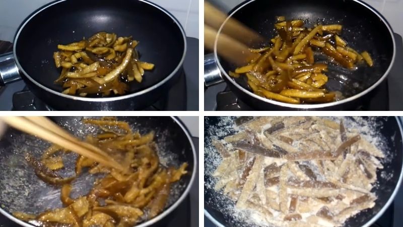 Sên đều tay trên lửa nhỏ để mứt khô dẻo và không cháy