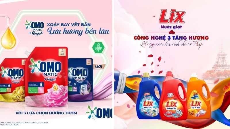 Thương hiệu nước giặt OMO và nước giặt Lix