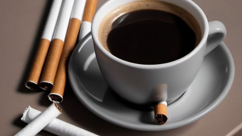 Cà phê espresso thơm lừng cạnh những điếu thuốc lá