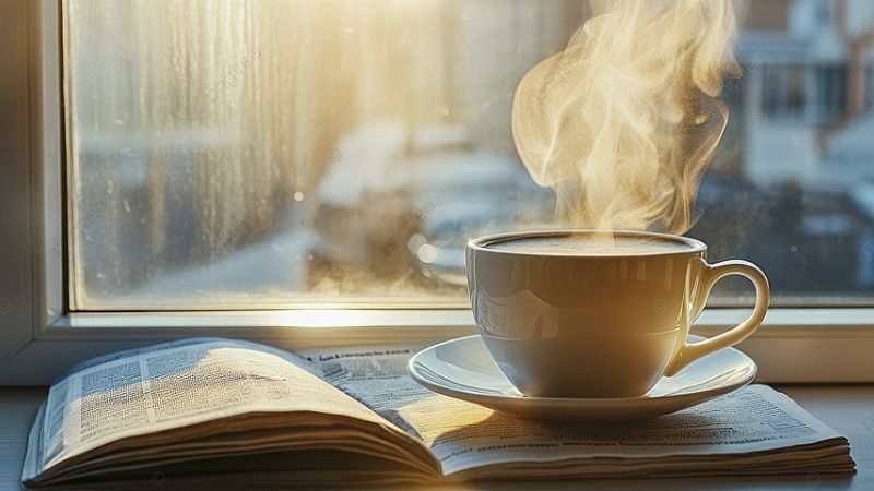 Cà phé bốc khói thơm lừng bên cửa sổ sáng mai