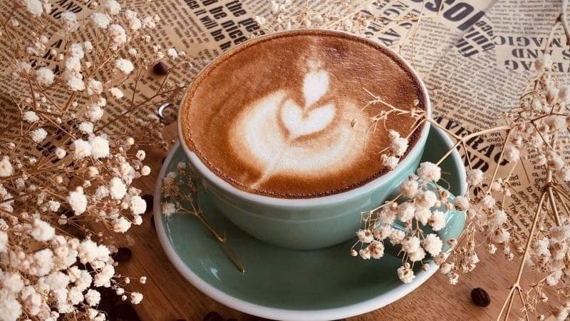 Cappuccino xanh lá cùng hoa baby breath trên báo cũ