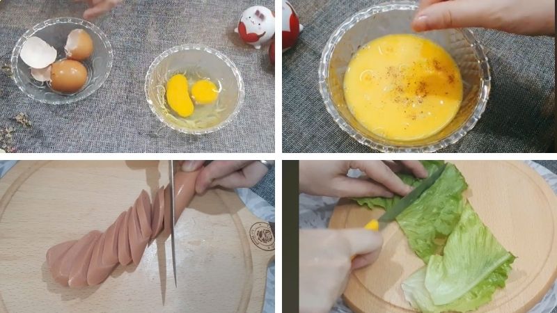 Chuẩn bị trứng, gia vị và sơ chế nguyên liệu đi kèm