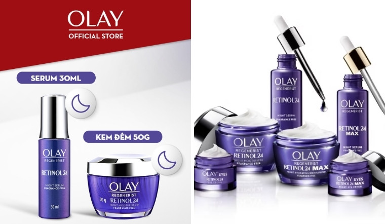 Khám phá Olay Regenerist Retinol 24 tím, chống lão hóa, mờ đốm nâu