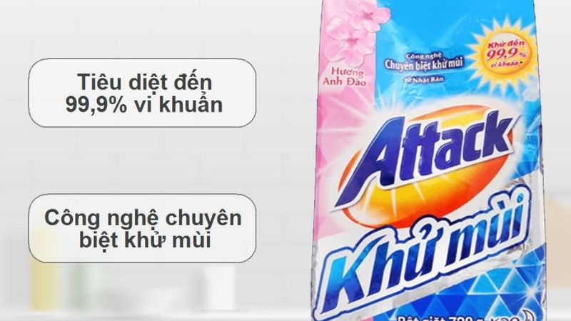 Bột giặt Attack làm sạch mạnh mẽ, loại bỏ mùi ẩm mốc hiệu quả