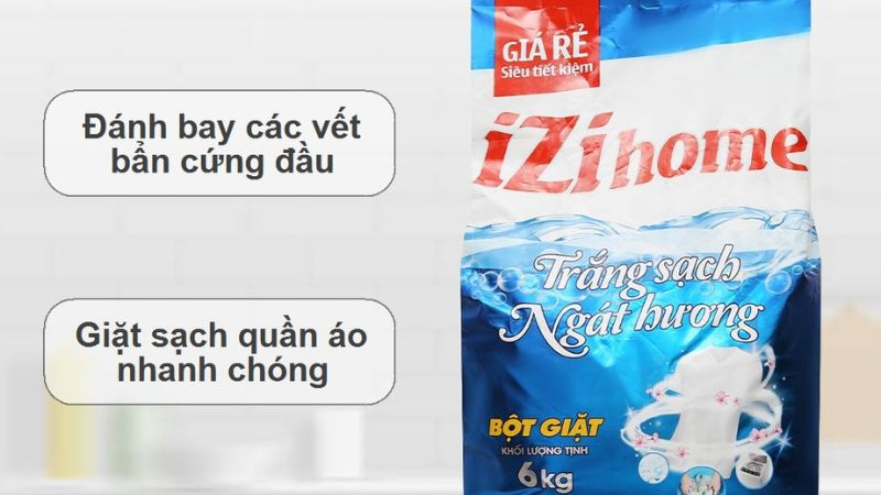 Bột giặt Izi Home có hương thơm nhẹ nhàng, lưu hương lâu kể cả trong thời tiết ẩm ướt