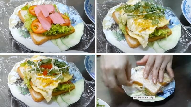 Dùng màng bọc thực phẩm để gói lại và nhẹ tay ép bánh để các lớp kết dính đều