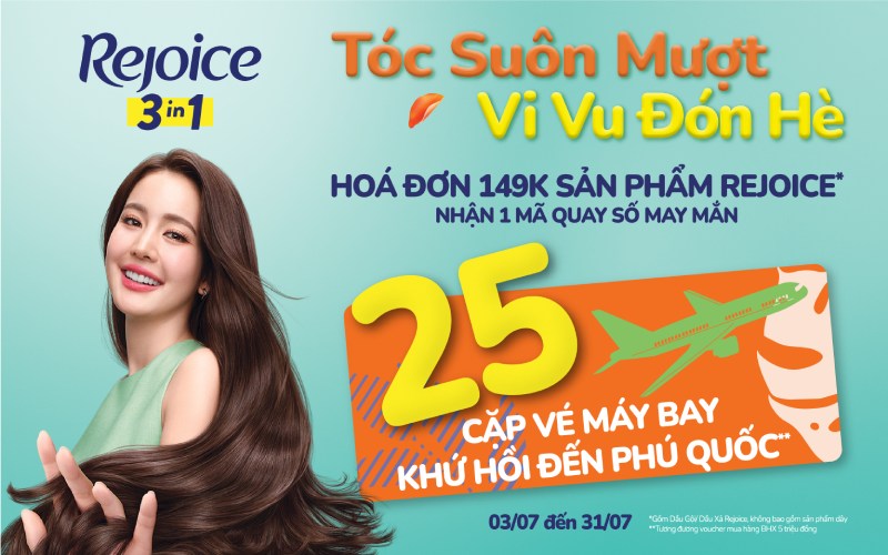 TÓC SUỐN MƯỢT VI VU ĐÓN HÈ - Mua Rejoice, trúng vé máy bay đi Phú Quốc