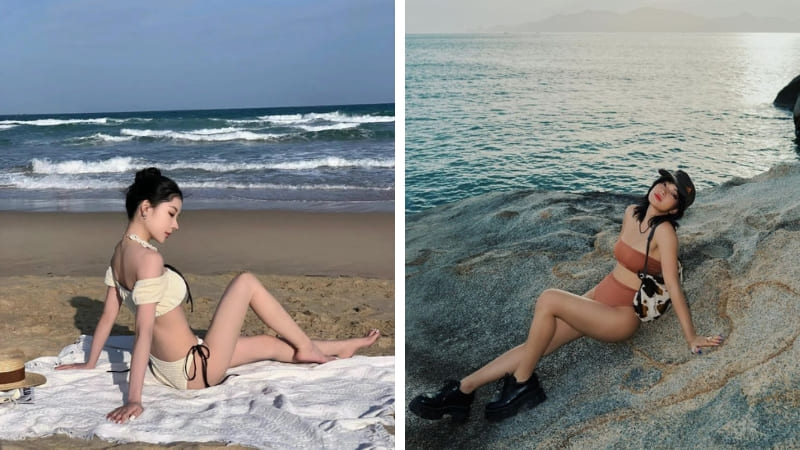 Ngồi nghiêng, co chân nhẹ tạo vẻ mềm mại, thư thái Ngồi nghiêng, co chân nhẹ tạo vẻ mềm mại, thư thái