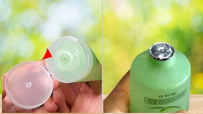 Kiểm tra phần nắp đậy của chai sữa rửa mặt