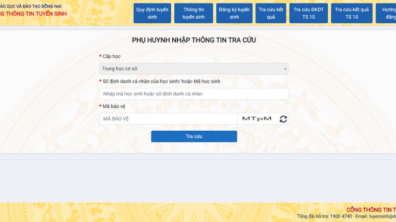 Nhập đầy đủ thông tin tra cứu và nhấn Tra cứu để xem điểm