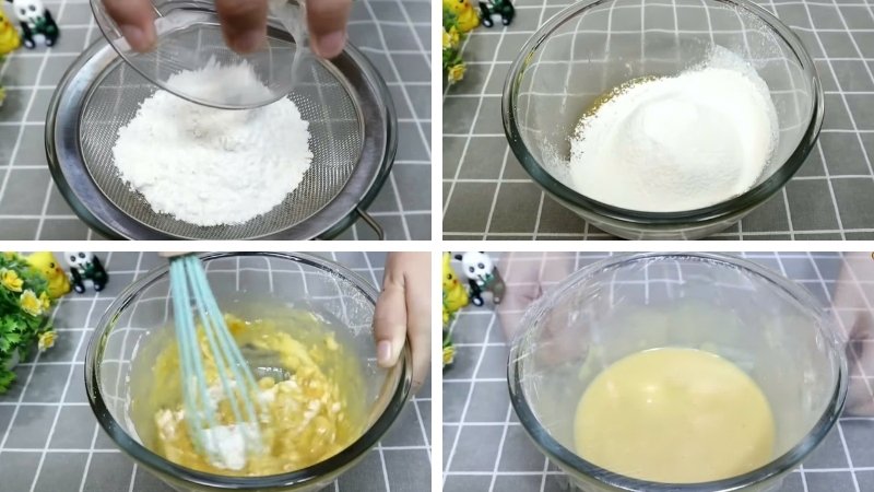 Rây bột kỹ và để bột nghỉ giúp bánh Dorayaki xốp mịn, nở đều