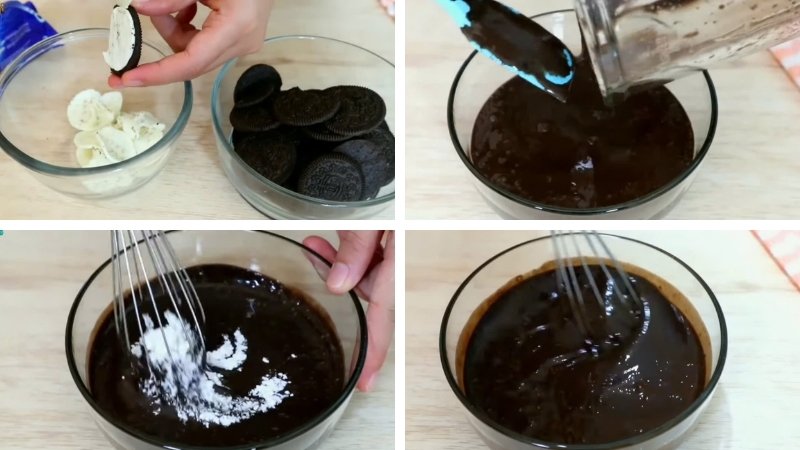 Xay vỏ bánh Oreo kỹ giúp bột mịn, bánh sau khi rán sẽ mềm và đều màu