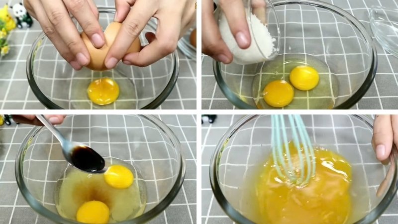 Đánh trứng kỹ giúp hỗn hợp bông nhẹ, tạo kết cấu mềm mịn cho bánh