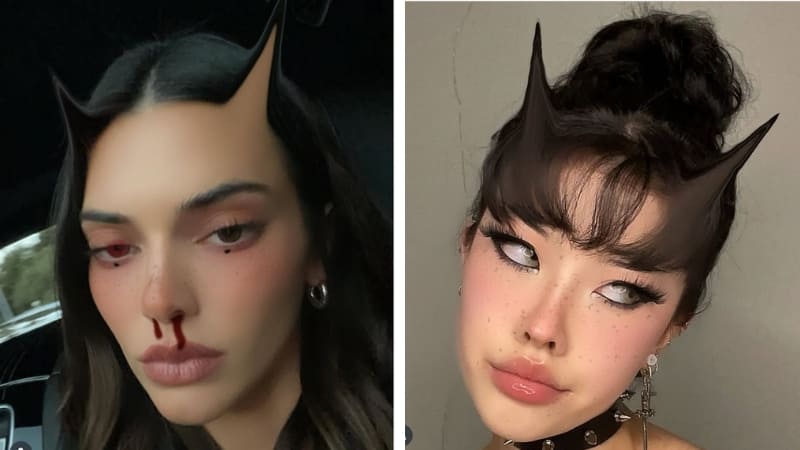 Filter Demon Face tạo điểm nhấn bằng sừng ánh kim và hạt grain độc đáo, vibe nổi loạn