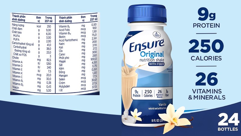 Thành phần dinh dưỡng trong sữa Ensure Original vani
