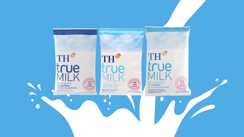 TH TRUE MILK có 3 loại bịch sữa không đường, ít đường và có đường