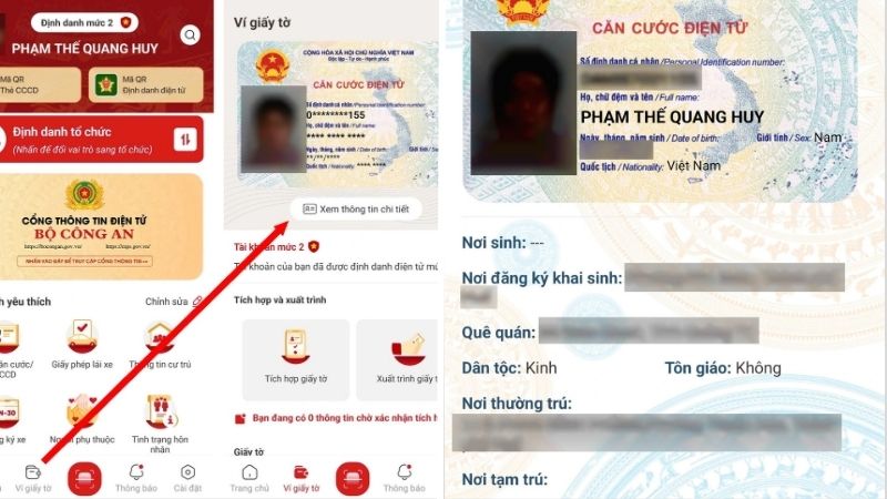Giao diện ứng dụng VNeID 2025 để xem quê quán sau khi cập nhật theo đơn vị hành chính mới