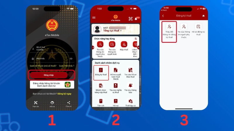 Chọn mục Đăng ký thuế – Thay đổi thông tin