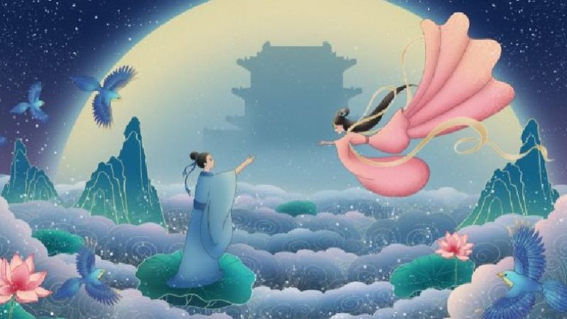 Chức Nữ bay xuống trần gian gặp gỡ chàng Ngưu Lang