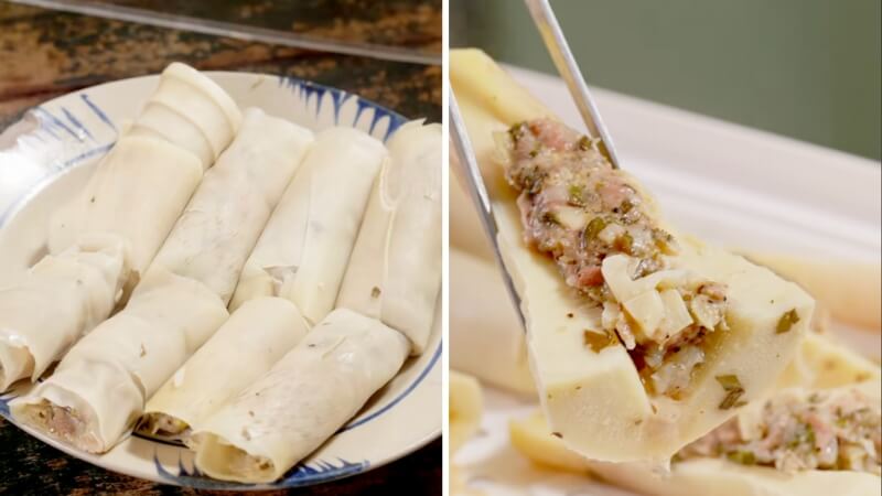 Thưởng thức món nem măng cuộn thịt