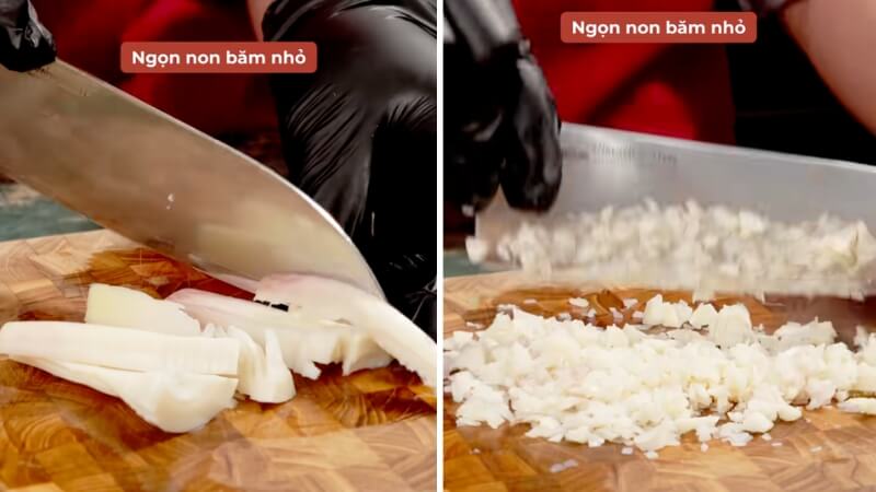 Băm nhỏ phần măng non mỏng