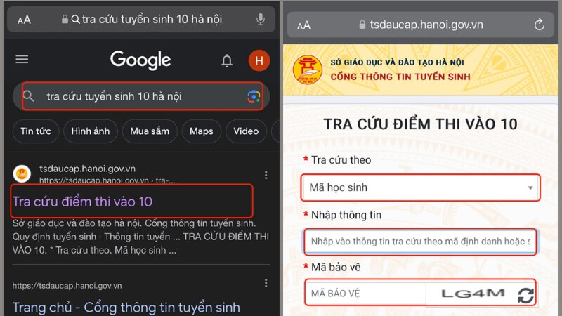 Tra cứu trên website của Sở Giáo dục và Đào tạo