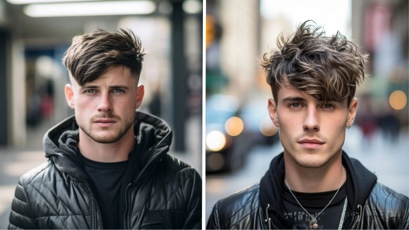 Tóc wavy nam với mái chéo