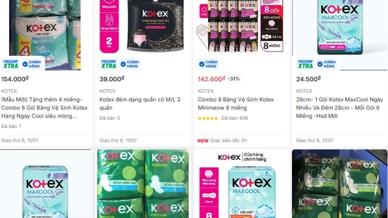 Chọn đúng gian hàng chính hãng giúp mua Kotex online an toàn