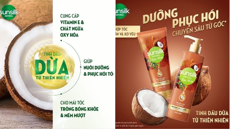 Dầu xả Sunsilk Natural phục hồi tóc hư tổn từ dầu dừa