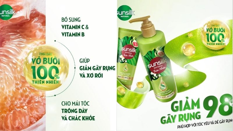 Dầu xả Sunsilk Natural ngăn gãy rụng từ bưởi