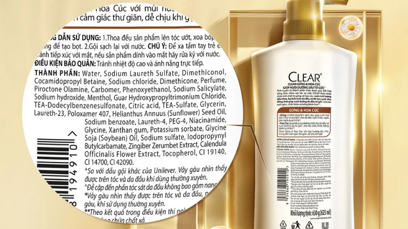 Thành phần dầu gội Clear gừng, hoa cúc Thành phần dầu gội Clear gừng, hoa cúc