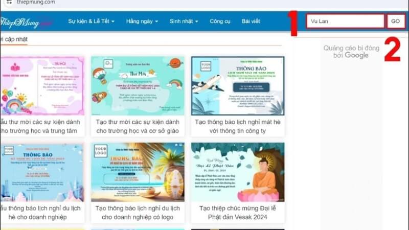 Bước 1: Truy cập trang web tạo thiệp và chọn mẫu