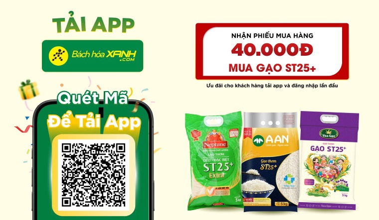Từ 28/07 - 31/10, tặng Phiếu Mua Hàng trị giá 40k mua gạo ST25+
