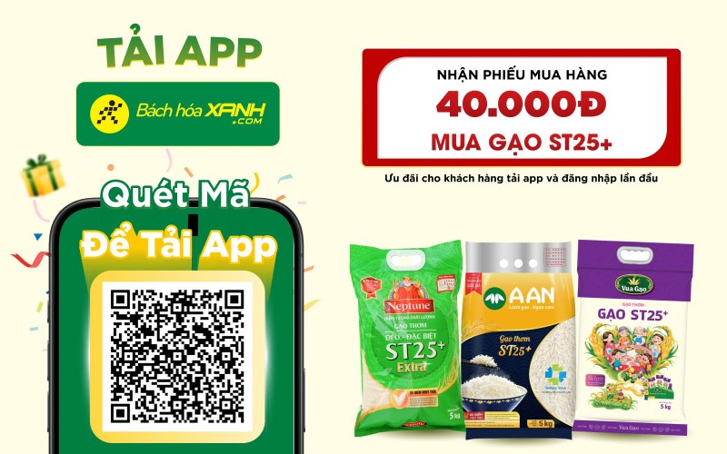 Từ 28/07 - 31/10, tặng Phiếu Mua Hàng trị giá 40k mua gạo ST25+