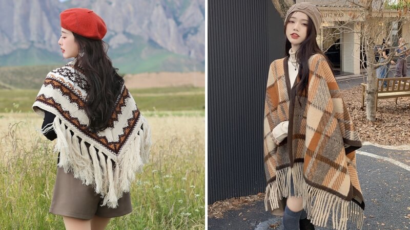 Áo khoác tua rua kết hợp cùng khăn turban