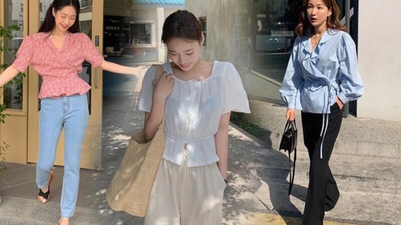 Áo blouse điệu đà mang cùng với quần jeans
