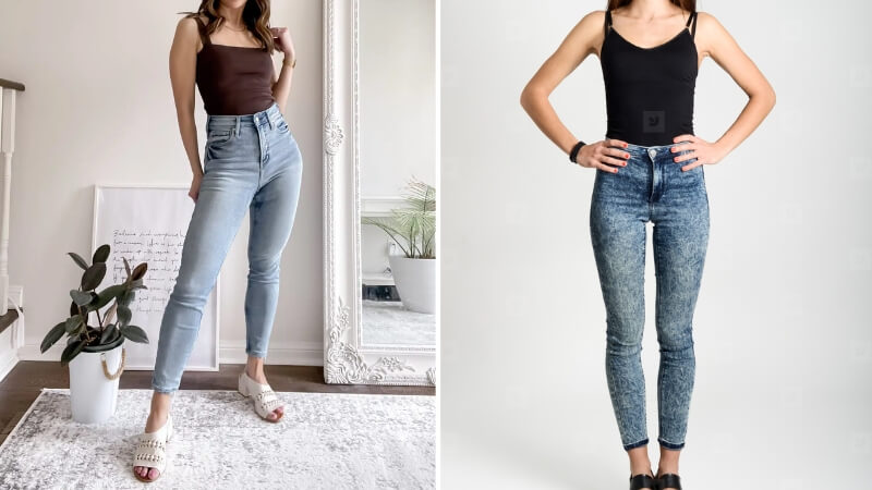 Quần jeans ôm phối với áo hai dây