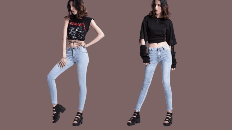 Quần jeans ôm phối với áo croptop