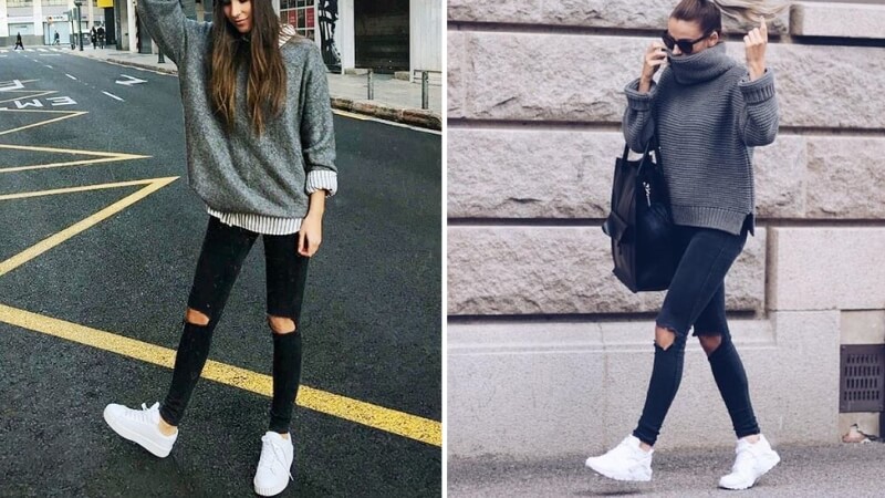 Quần jeans ôm phối với áo hoodie