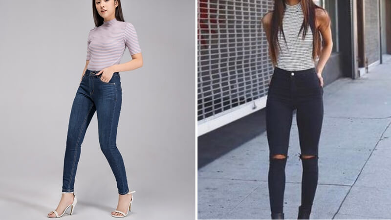 Quần jeans ôm phối với áo len ôm