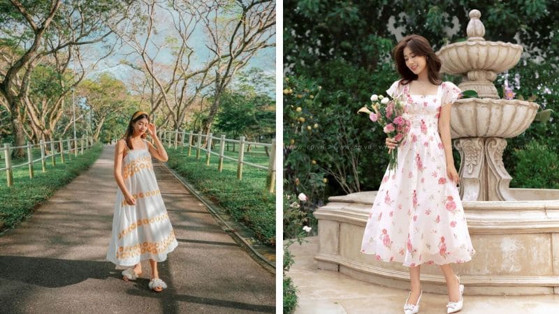 Ưu tiên sandal dây mảnh hoặc giày búp bê nhẹ.