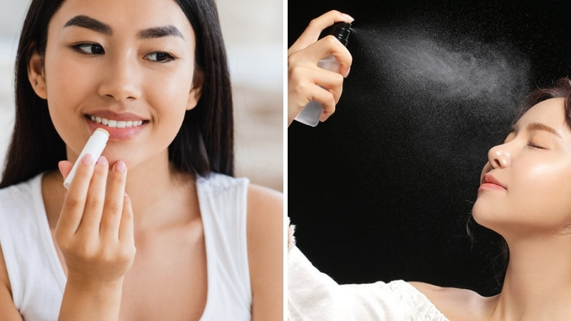 Hoàn thiện với son môi và xịt khóa nền