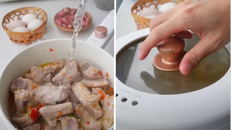 Đổ nước sôi vào và hầm trong khoảng 15 phút