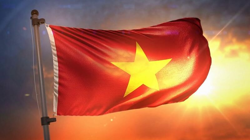 Mẫu lá cờ đỏ sao vàng tượng trưng cho dòng máu Việt chảy trong tim