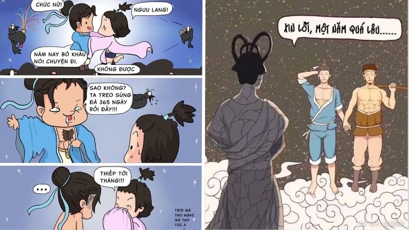 Meme tháng cô hồn hài hước về Ngưu Lang và Chức Nữ