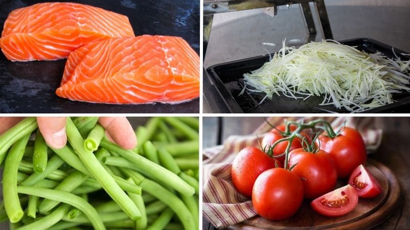 Nguyên liệu cần chuẩn bị cho món cá hồi sốt Thái