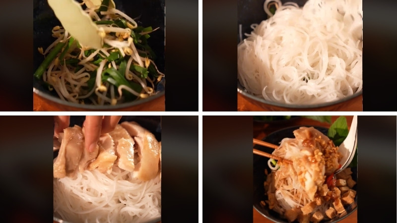 Trình bày tô hủ tiếu gà trộn