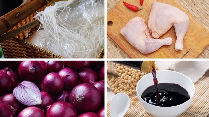 Nguyên liệu chính làm món hủ tiếu gà trộn