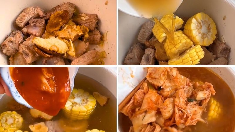 Nấu canh sườn ngô kim chi