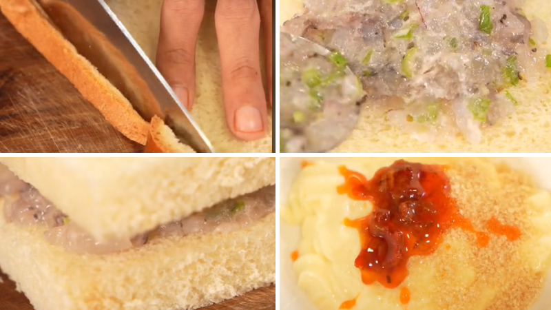Phết tôm lên sandwich và pha nước chấm